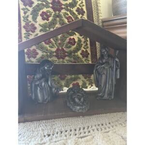 Towle Silversmiths Since 1690 Pewter Finish Wood Nativity Christmas Scene In Box